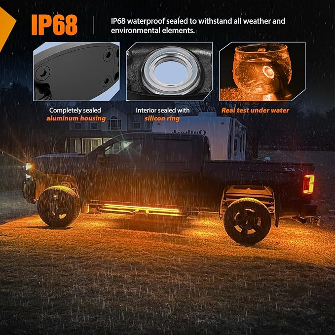 Nilight LED Rock Light 6PCS Amber Underglow Wheel Well Fender Pods Waterproof Exterior Underbody Roof Rack Side Lamps for 12V 24V Car Truck Pickups ATV UTV SUV Motorcycle Boat