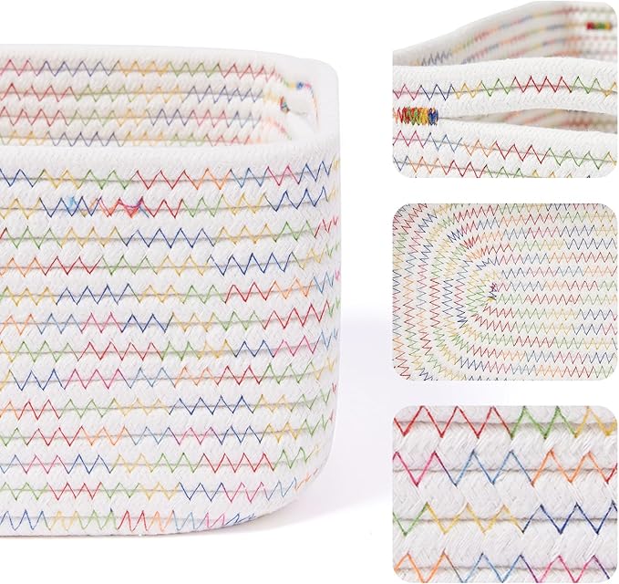 MiniArk Small Storage Baskets for Organizing | Closet Organizer Bins | Shelf Toy Basket | Woven Rope Baskets | Cube Decorativ