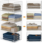 4-Tier Stackable Closet Organizers and Storage Basket, Foldable Closet Shelf Organizer System, Space-Saving Clothes Storage D