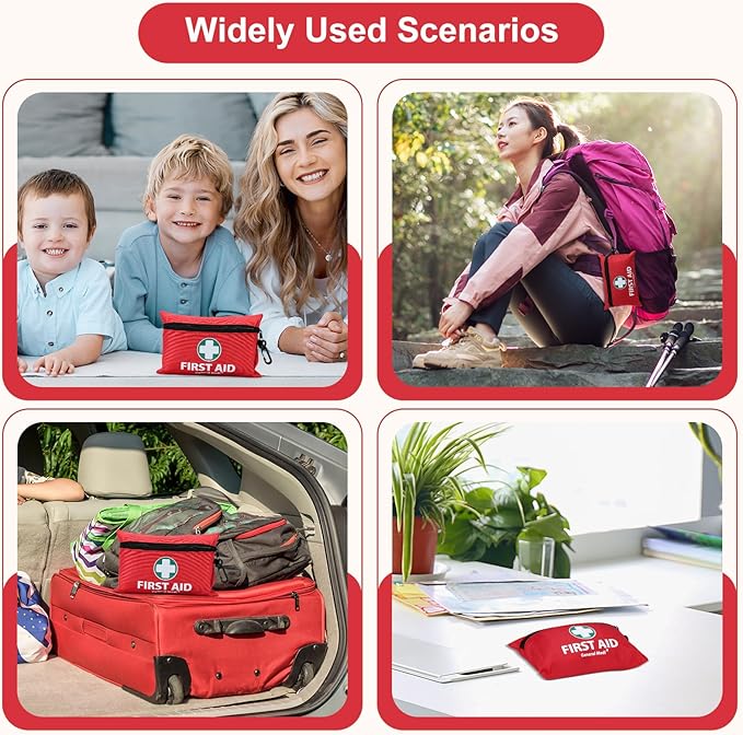 General Medi Mini First Aid Kit, 150 Piece Small First Aid Kit - Includes Emergency Foil Blanket, Scissors for Travel, Home, 