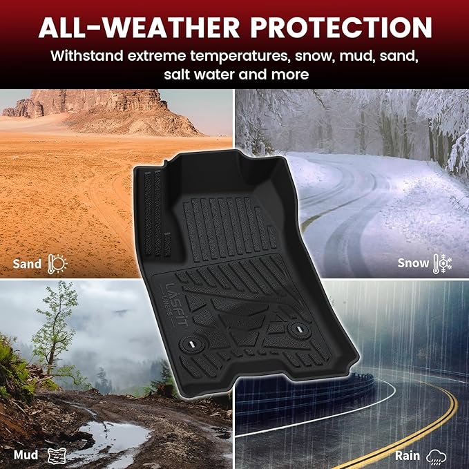 LASFIT Floor Mats for Chevrolet Chevy Colorado/GMC Canyon Crew Cab 2023 2024 2025 2026 (Fit Carpet Floor), All Weather TPE Custom Fit Floor Mats for Cars, 1st and 2nd Row Car Floor Mats Full Set