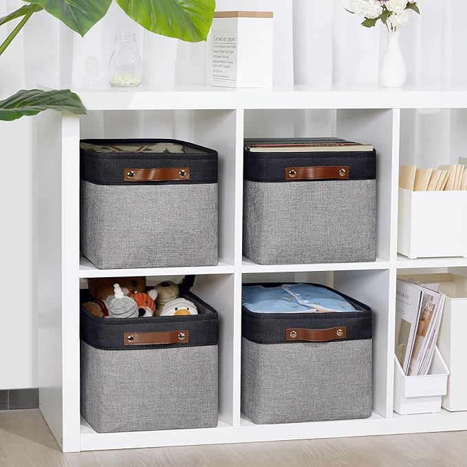 DULLEMELO Canvas Storage Bin with Handles, Fabric Bins for Shelves, Bedroom, Office,Nursery,Fabric Storage Baskets for Toys, 