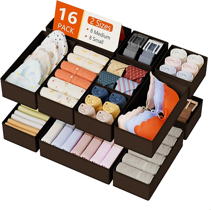 DIMJ Drawer Organizer Clothes Storage - 16 Pack Baby Dresser Organizer for Nursery, Foldable Drawer Dividers for Bedroom Clos