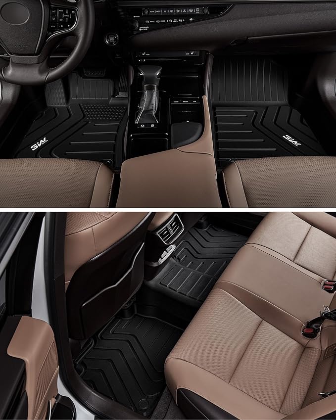 3W Floor Mats Fit Lexus ES (2019-2024 ES350/ES300h & 2025 ES300h/ES Hybrid), TPE All Weather Custom Fit Floor Liner for Lexus ES 1st and 2nd Row Car Mats, Black
