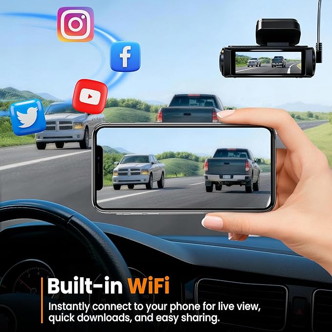 4K Dash Cam Front with Built-in WiFi, Dash Camera for Cars, 32GB Card Included, Super Night Vision Dash Camera, Loop Recordin