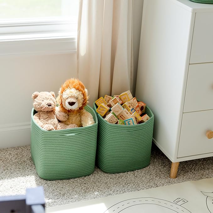 NaturalCozy Storage Cubes 11 Inch Cotton Rope Woven Baskets for Organizing, 3-Pack | Cube Storage Bin | Square Storage Basket