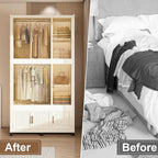 Portable Closet Wardrobe with Magnetic Doors, Foldable Armoire Wardrobe Closet with 2 Hanging Rods, 9 Cubes and 6 Hangers, Be