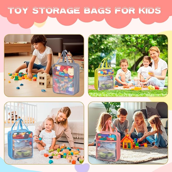 4 Pack Extra Large Mesh Toy Zipper Storage Bags(11.8 * 9.8 * 5.2in),Magnetic Tiles Block Sets Plush Toy Storage Organizer wit