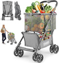 𝟐𝟎𝟐𝟔 𝐔𝐩𝐠𝐫𝐚𝐝𝐞𝐝 Folding Shopping Cart with Wheels, 80lbs Multi Use Grocery Carts with 360° Wheels & Removable Tote Bag, Multifunctional Portable Personal Shopping Carts for Groceries (Gray)
