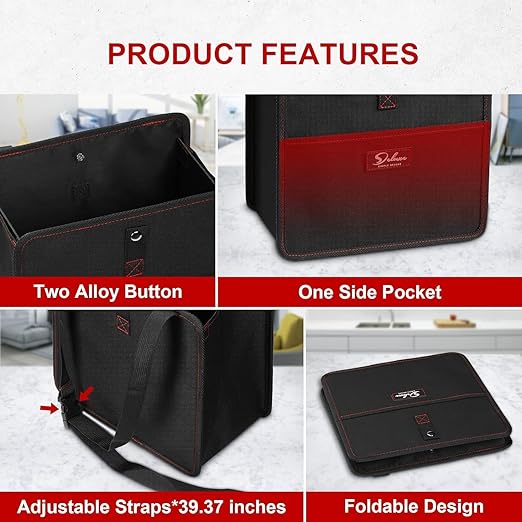 Simple Deluxe Car Trash Can, Leak-Proof Car Garbage Can with Cokkapsible Adjustable Straps, Portable and Trash Bag with Storage Pockets, 3 Gallon, Black