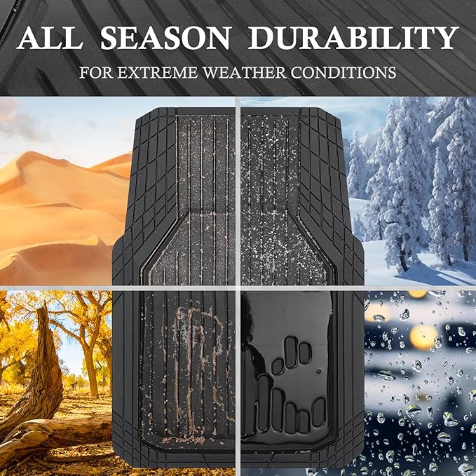 CAR PASS Heavy Duty Rubber Floor Mats for Car, Waterproof Liner Deep Dish Car Mats Full Sets, Universal Trim to Fit for SUV Truck Sedans Vans, All Weather Automotive Floor Mats 3pcs, Solid Black