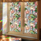 Niviy Lotus Flowers Stained Glass Window Film, Rainbow Window Film Glass Decals Sun Protection Decals for Car Moonroof, Windows Tint for Home Bathroom (16.93 x 39.37inch)