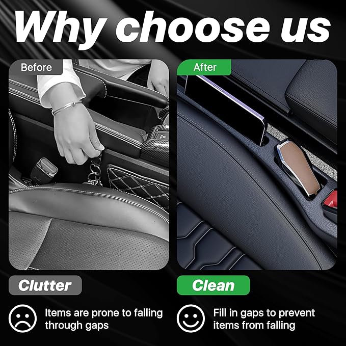 Car Seat Gap Filler Organizer, 2PCS Multifunctional Vehicle Fill Gap Blocker with Storage Slot Between Seat Console, Anti-Drop Auto Interior Organization, Universal for SUV Truck Sedan(Black)