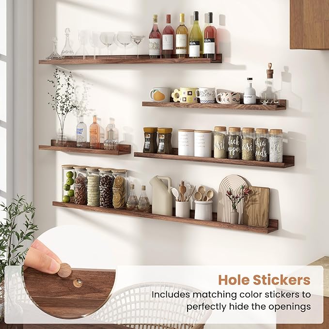 Fun Memories Picture Ledge Shelves Set of 2, 55 Inch Rustic Wall Mounted Floating Shelves with Lip for Home Storage and Décor