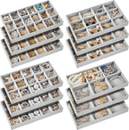 Junkin 12 Pcs Jewelry Tray Velvet Stackable Jewelry Organizer Trays Divided Earring Accessories Storage Containers Box (Rose 