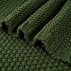Chunky Cable Knit Throw Blanket Lightweight Olive Green 100% Organic Cotton Blanket for Sofa Couch Bed Baby Nursery, Rustic S