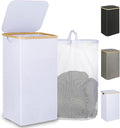 iEGrow 110L Laundry Hamper with Lid，Dirty Clothes Hampers for Laundry,Laundry Basket with Bamboo Handles and Removable Bag,Ha