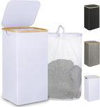 iEGrow 110L Laundry Hamper with Lid，Dirty Clothes Hampers for Laundry,Laundry Basket with Bamboo Handles and Removable Bag,Ha