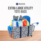 Extra Large Utility Tote Bag - Oversized Collapsible Reusable Wire Frame Rectangular Canvas Basket With Two Exterior Pockets For Beach, Pool, Laundry, Car Trunk, Storage - Blue Snowflake