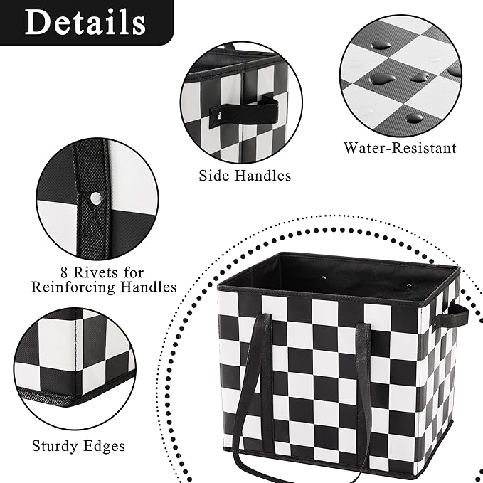 Checkered Reusable Grocery Bags Heavy Duty 3 Pack Foldable Shopping Bags with Handles for Groceries Collapsible Tote