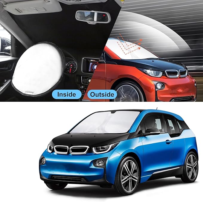 TINGLU Sun Shade for BMW i3 2014-2022 Accessories Windshield Sun Shade Window Shade UV Rays Protection Sun Visor Cover with Steering Wheel Sunshade Storage Bag