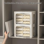 FHSQX 6 Pack Clothes Storage Bins with Metal Frame Foldable Storage Bins for Clothes Linen Fabric Storage Box with Clear Wind