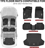YITAMOTOR Floor Mats & Cargo Mats Fit for 2016-2021 Honda Civic Sedan (Not for Hatchback/Coupe), TPE All Weather Floor Liner for Honda Civic, 1st & 2nd Rows, Black