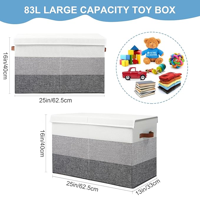 Mayniu Toy Box Storage Chest with Divider, Large Sturdy Toy Bin Organizer Basket with Lid for Kids, Boys, Girls, Nursery, Liv