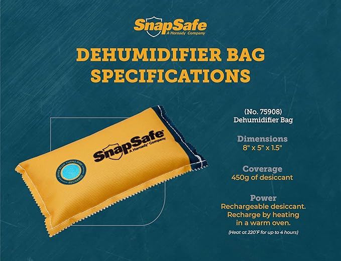 SnapSafe Reusable Dehumidifier Bag 450G, 75908 - Portable, Easy to Use Moisture Absorbers for Gun Safes & Cabinets - Prevent 