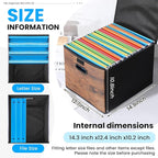 Cinnvoice File Organizer Box with Wood Grain Pattern, Hanging Collapsible File Storage Bins with Lid Plastic Slides for Schoo