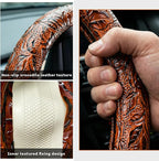 Leather Car Steering Wheel Cover, 15 Inch Anti-Slip Crocodile Pattern Steering Wheel Wrap with Rose Grain, Comfortable Grip W