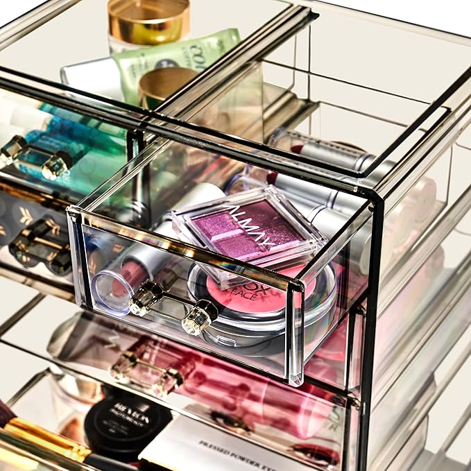 Sorbus Acrylic Makeup Organizer Set, 7-Drawer Vanity & Countertop Cosmetic Storage with Small & Wide Drawers, Black Jewel Mak