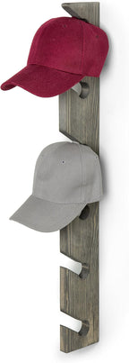 MyGift 2 Pcs Wooden Hat Rack Wall Mounted, Baseball Caps Holder Hanger, Vetical Hat Organizer, 30 Inch, 6x2 Slots, Vintage Gr