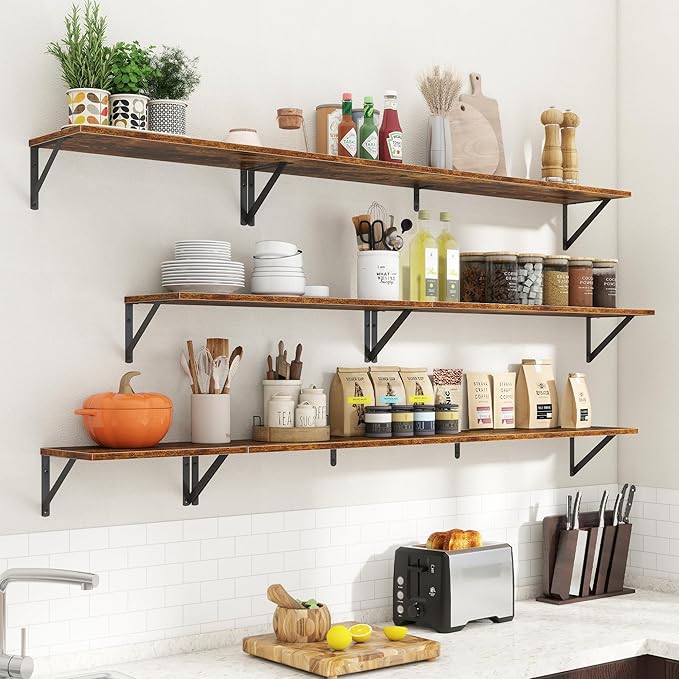 Floating Shelves with Black Metal Brackets Set of 2,30" Wx8 D Wall Mounted Shelves Floating Bookshelf,Hanging Storage Shelf f