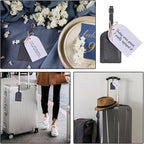 FREEBLOSS 50 Set Leather Luggage Tags Bulk Wedding Favors Luggage Tag Black PU Flip-Fold Bag Name Tag with 50 Insert Cards We