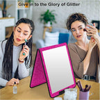 LPHUMEX Sparkle Hot Pink Folding Mirror 13”x33”, Foldable Full-Length Travel Mirror 3-Way Use, Perfect for Dance, Festivals, 