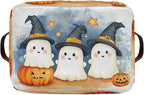 xigua Cute Cartoon Ghosts Storage Basket Foldable Storage Bin, Canvas Rectangular Storage Basket with Leather Handles for Hom