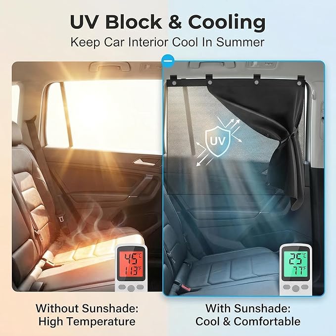 Ovege 2-Pack Magnetic Car Window Shades - Double Layer UV Protection for Side Windows | Privacy Sunshade Covers for Babies, Pets & Kids | Easy Install Car Curtains
