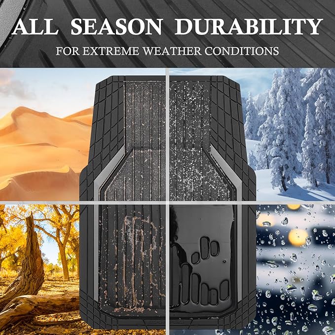 CAR PASS Heavy Duty Rubber Floor Mats for Car, Waterproof Liner Deep Dish Car Mats Full Sets, Universal Trim to Fit for SUV Truck Sedans Vans, All Weather Automotive Floor Mats 3pcs, Black and Gray