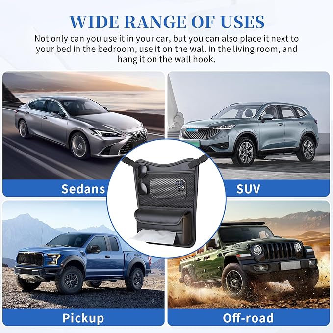 Car Back Seat Organizer with Double-Sided Storage & Tissue Holder, Universal Car Seat Gap Organizer & Car Storage Organizer, Fit for Sedans, SUVs, Trucks & Most Vehicles