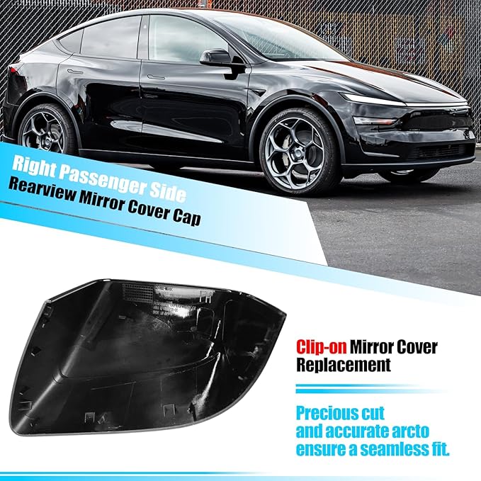 Jaronx Compatible with Tesla Model Y Juniper Mirror Cover Replacement 2025 2026, Right Passenger Side Clip-on Rear View Mirror Cover Cap for Model Y Juniper Accessories 1963539-D4-B (Solid Black)