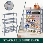 Smiry Shoe Rack, 5 Tier Bamboo Shoe Organizer, Stackable Free Standing Wooden Shoe Storage Shelf for Closet, Entryway, Front 