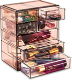 Sorbus Acrylic Makeup Organizer Set, 7-Drawer Vanity & Countertop Cosmetic Storage with Small & Wide Drawers, Bronze Glow Mak