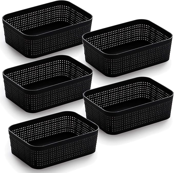 BINO | Woven Plastic Basket | XS (Black), 5-Pack | THE JUTE COLLECTION | Home Organization, Space - Saving Storage, Stylish D