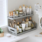 Under Sink Organizer Upgrade To Professional Rails,2-Tier Dual Pull Out Cabinet Storage,Height Adjustable Slide Out Drawers F