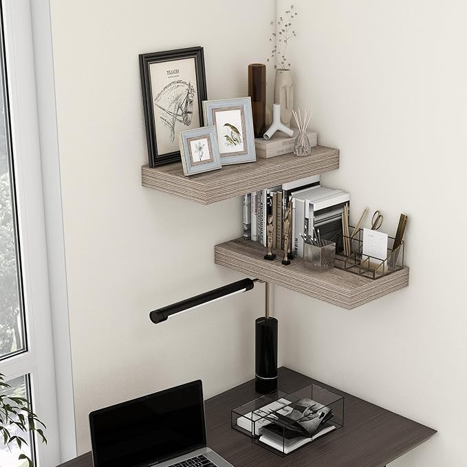 Deep Floating Shelves | 24 Inch Grey Floating Shelves Set of 2 | 12 Inch Deep Rustic Wood Shelves for Wall | 24" W x 12" D Gr