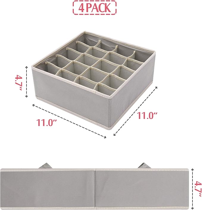 DIOMMELL Set of 4 Foldable Cloth Storage Box Closet Dresser Drawer Organizer Fabric Baskets Bins Containers Divider for Cloth