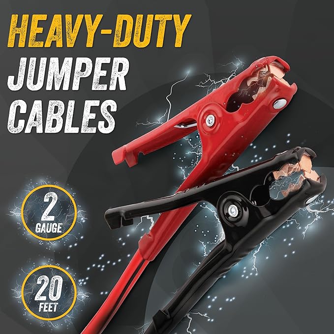 GOODYEAR Heavy Duty Jumper Cables for Car Battery – 2 Gauge 20 ft Booster Cables with Carrying Case for Cars, Trucks, SUVs, E