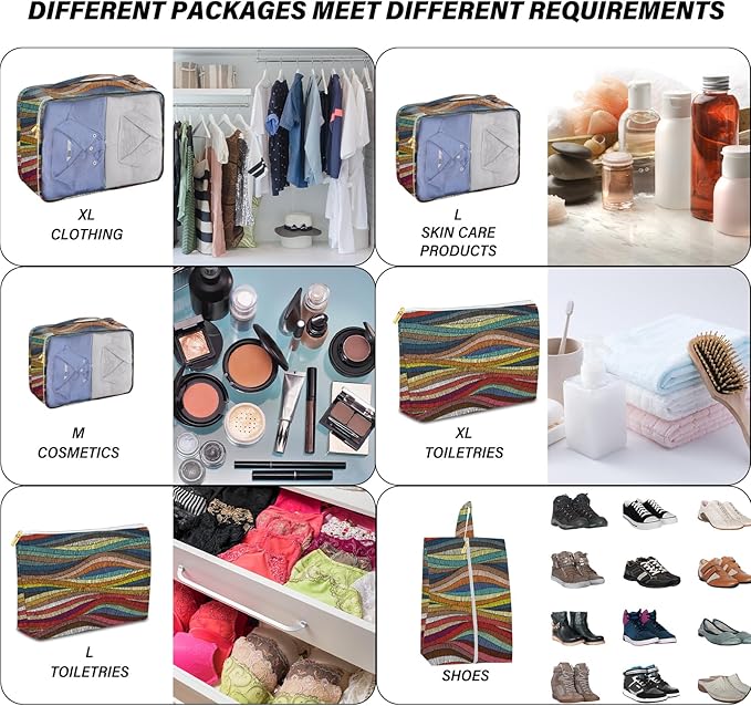 7 Set Packing Cubes Travel Luggage Organizers for Suitcase Travel Accessories with Shoe Bag for Girls Women Aesthetic Cute Bo