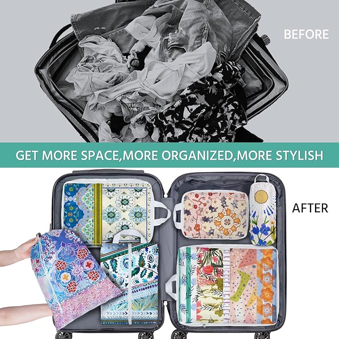 6 Pcs Compression Packing Cubes Waterproof Suitcase Travel Bag Luggage Backpack Organizer Travel Cubes for Packing-Pink and G